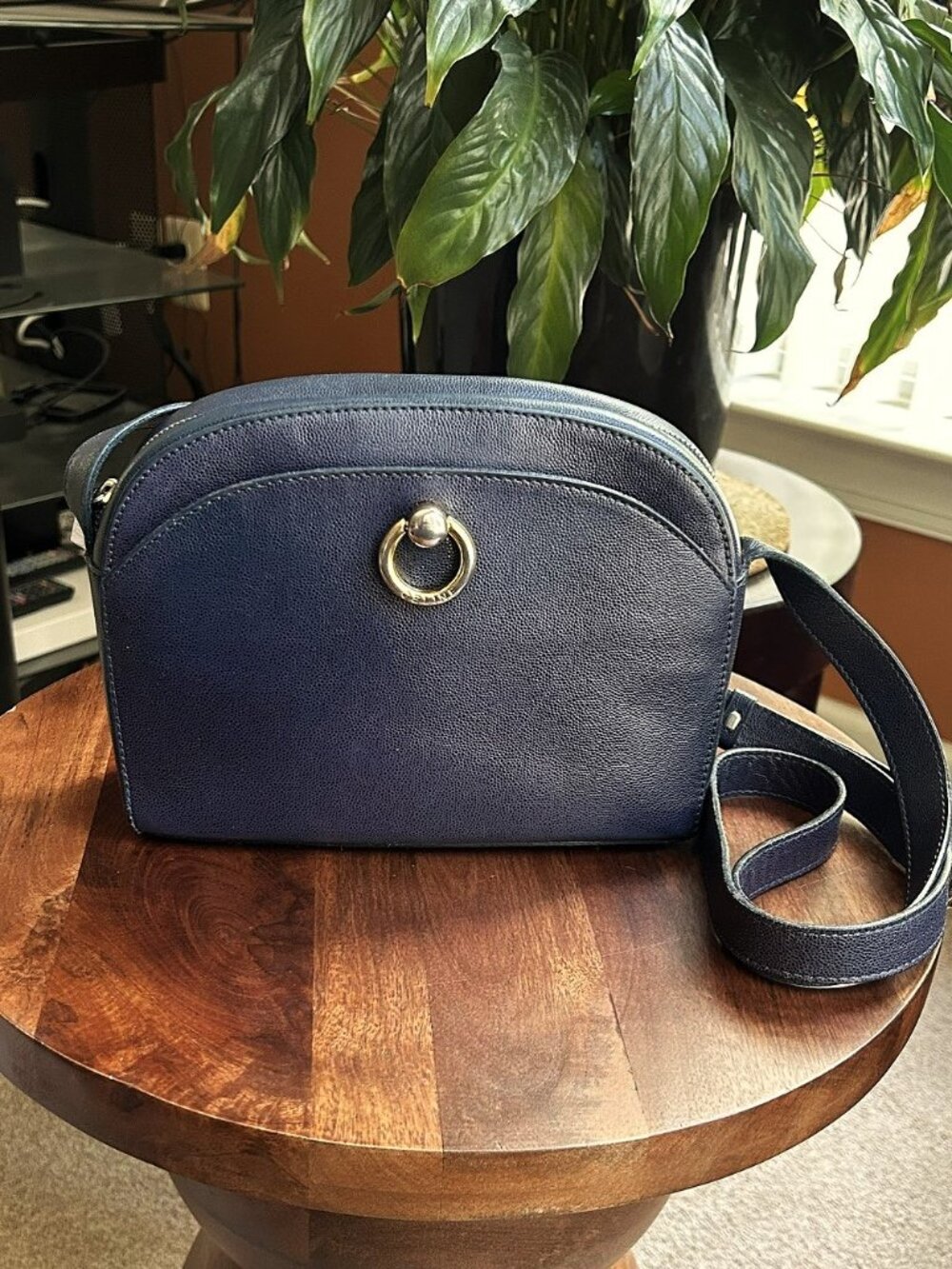 CELINE Door Knocker Leather Shoulder Bag, Navy